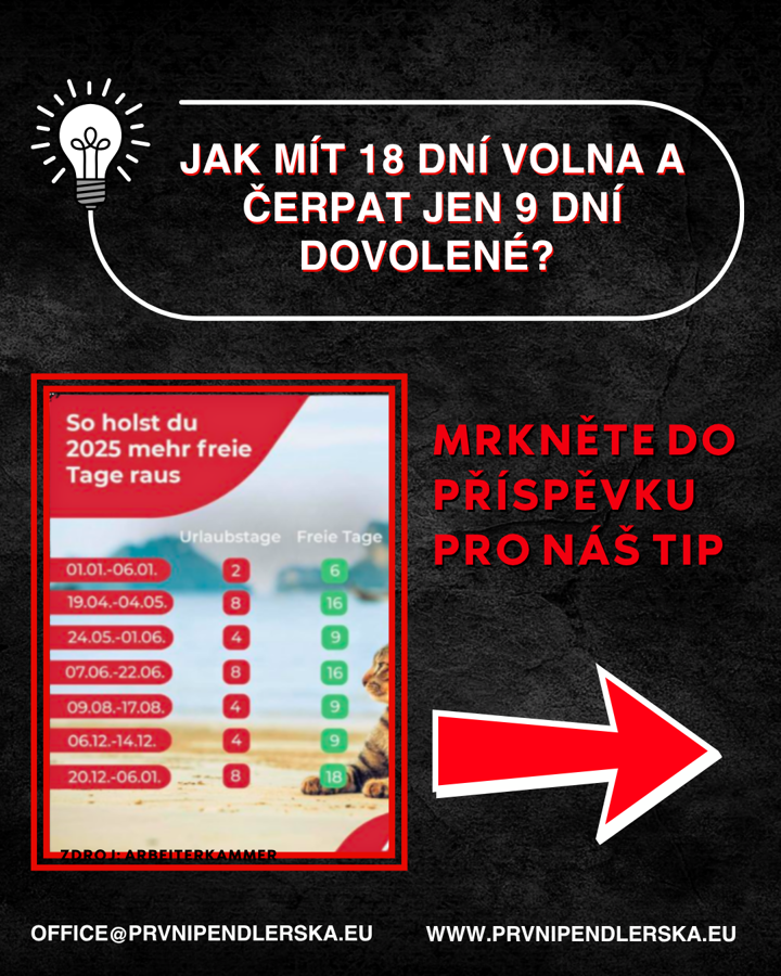 💡TIP: 18 dní volna a jen 8 dní vyčerpané dovolené?